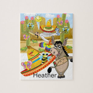 Puzzles Mexican Man Donkey Sombrero Floral Legpuzzel