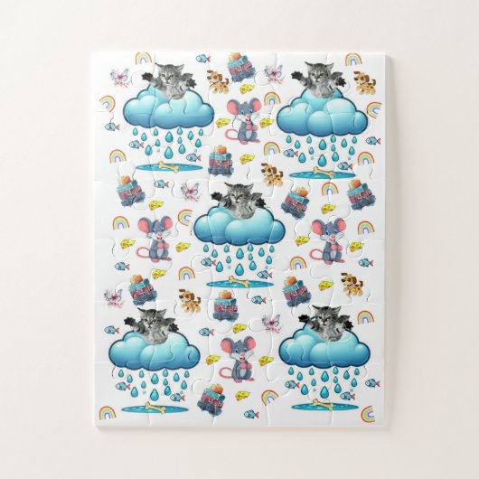Puzzles Mignon Chat Chien et Souris Fromage Os de (Vertical)