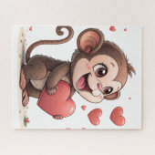 Puzzles Monkey Red Hearts Happy Valentine's Day Legpuzzel (Horizontaal)
