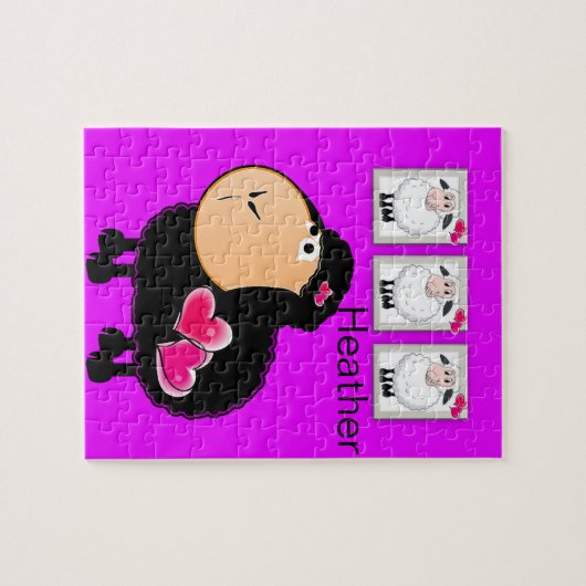 Puzzles Moutons Coeurs rose pourpre (Horizontal)