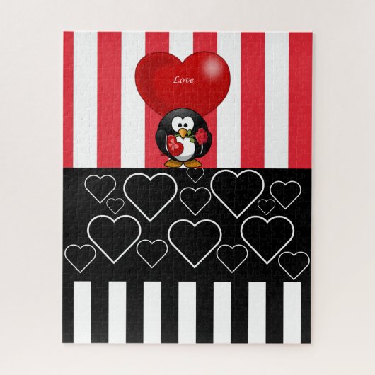 Puzzles Penguin Love Black Red & White Stripe (Vertical)