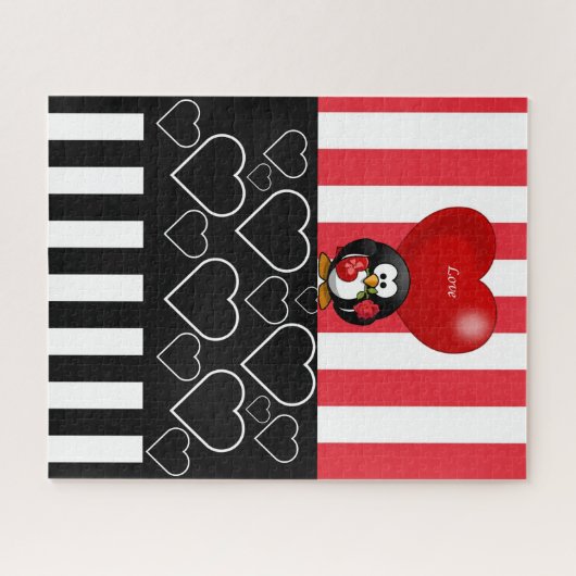 Puzzles Penguin Love Black Red & White Stripe Legpuzzel (Horizontaal)