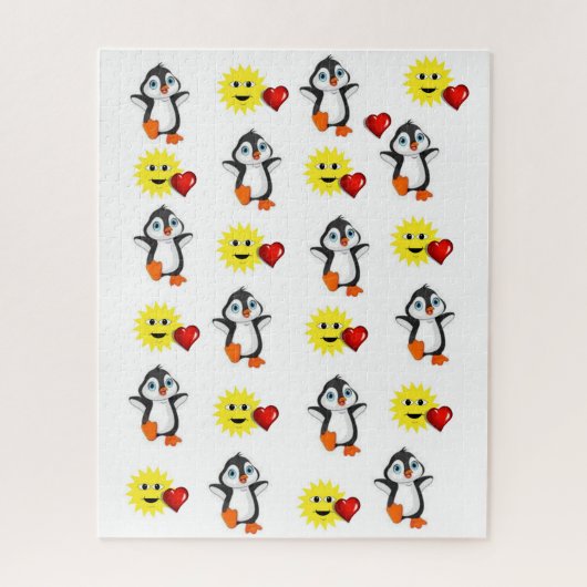 Puzzles Penguin Sun Red Hearts heureux Valentine (Vertical)