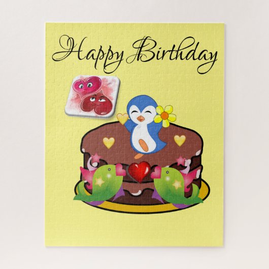 Puzzles Poisson Coeurs de pingouins Joyeux Anniver (Vertical)