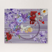Puzzles Purple Floral Rouge Rose Angel Ours Teddy (Horizontal)