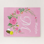 Puzzles rose floral bourdon Monogramme (Horizontal)