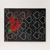 Puzzles Rose rouge Floral Coeurs noir et blanc (Horizontal)