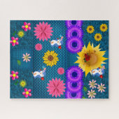 Puzzles Rose rouge Floral Penguin bleu (Horizontal)