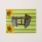Puzzles Vert Jaune Bande Blanche, Tournesol Oiseau (Horizontal)