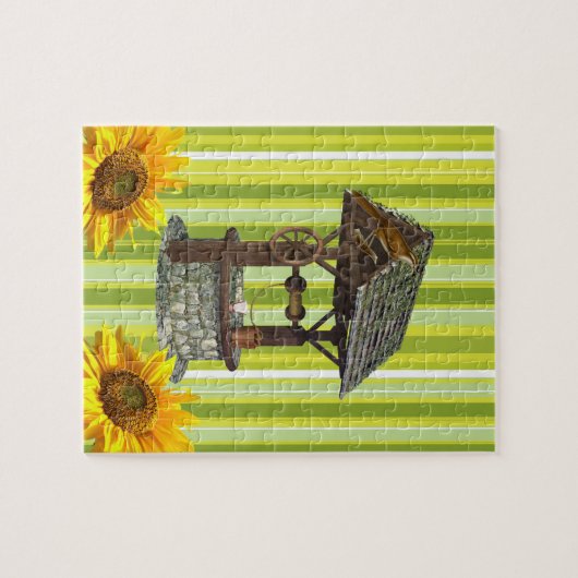 Puzzles Vert Jaune Bande Blanche, Tournesol Oiseau (Horizontal)