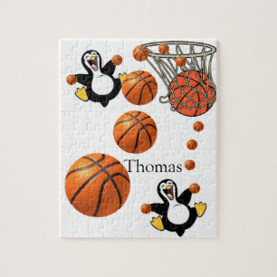 Puzzles White en Black Penguin Basketball Court Legpuzzel