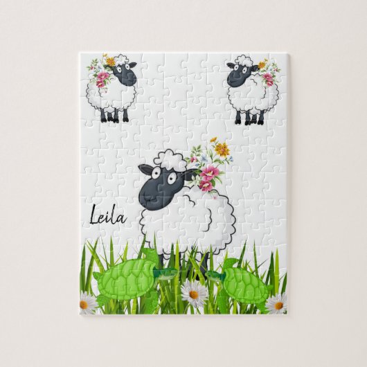 Puzzles White Sheep Floral GreenTurtles Legpuzzel (Verticaal)