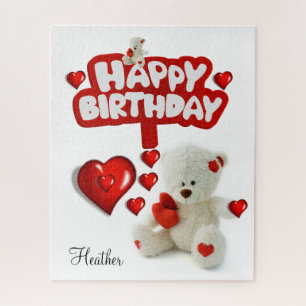 Puzzles White Teddy Bear Happy Birthday Legpuzzel