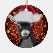 Pygmy Goat Santa Hat-kerstversiering Keramisch Ornament (Voorkant)
