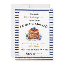 Pyjama en Pannenkoeken Verjaardagsuitnodiging