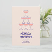 Pyjama- en Prosecco-feestuitnodiging Kaart (Staand voorkant)