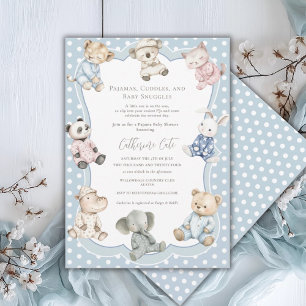 Pyjama Feestje Dierenthema Blauwe Baby Shower Kaart