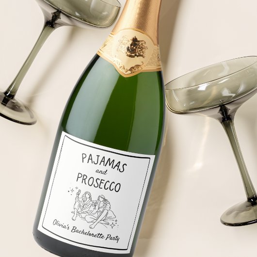 Pyjama & Prosecco gepersonaliseerd vrijgezellenfee Sparkling Wijnetiket