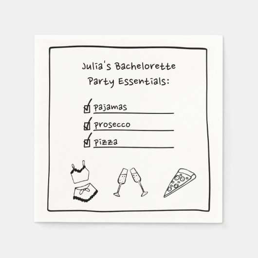 Pyjama & Prosecco Handgeschreven vrijgezellenfeest Servet (Voorkant)