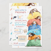 Pyjama Sloth Slumber Feest Verjaardag Uitnodiging (Voorkant / Achterkant)