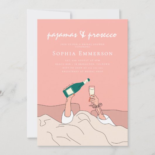 Pyjamafeest PJ en Prosecco Bruidsfeest Kaart (Voorkant)