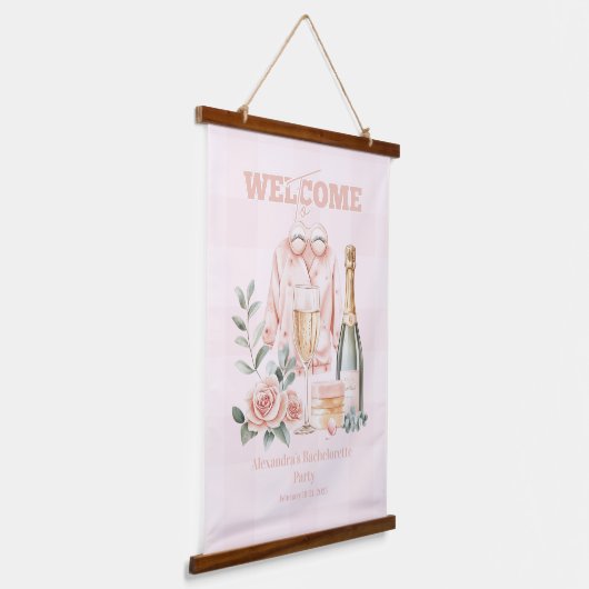 Pyjama's en Prosecco vrijgezellenfeest Hangend Wandkleed (Gebogen)