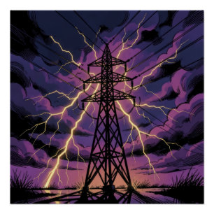 Pylon Stripboek Kunst Paarse Bliksem Perfect Poster