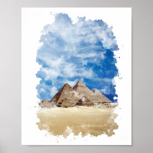 Pyramide van de Egyptische Waterverf Giza Art Poster
