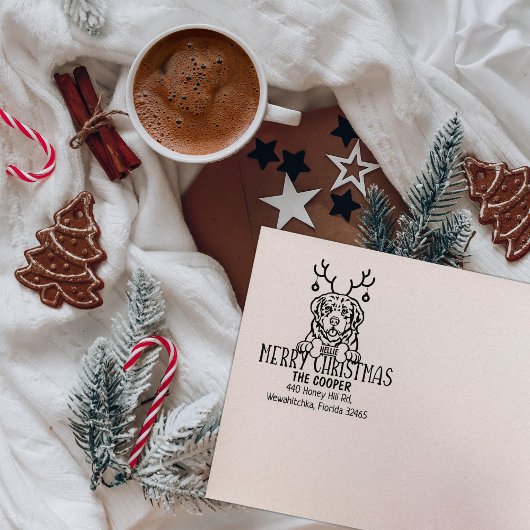 Pyrenean Mountain Dog Kerstmis retour adres Rubberstempel