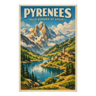 Pyreneeën, Spanje, in een klassieke retro-reisstij Perfect Poster