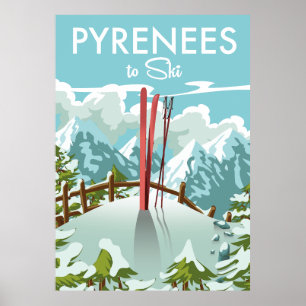 Pyreneeën voor skireisdruk. poster