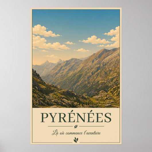 Pyrénées France – Mountains Illustrated Poster (Devant)