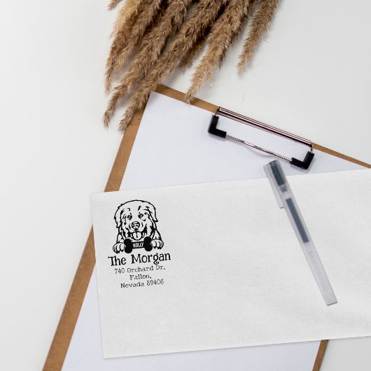 Pyrenees hond, retouradres, rubberstempel