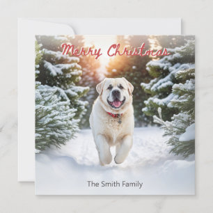 Pyreneese Mastiff Hond Sneeuw Aquarel Kerstmis Feestdagenkaart
