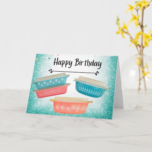 Pyrex Love Happy Birthday Pink Daisy Snowflake Kaart (Gele Bloem)