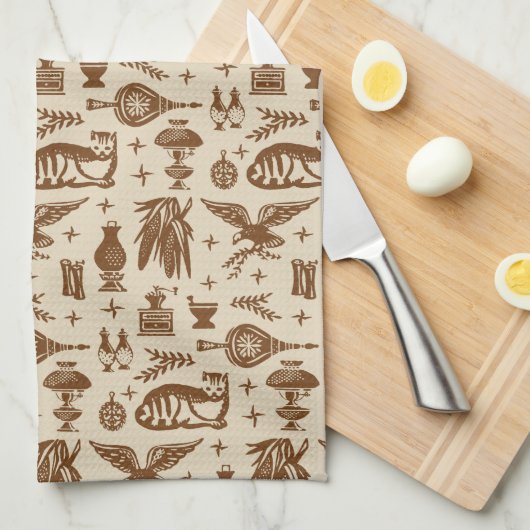  Pyrex Pattern - Early American Cat (Brown) Theedoek (Quarter Fold)