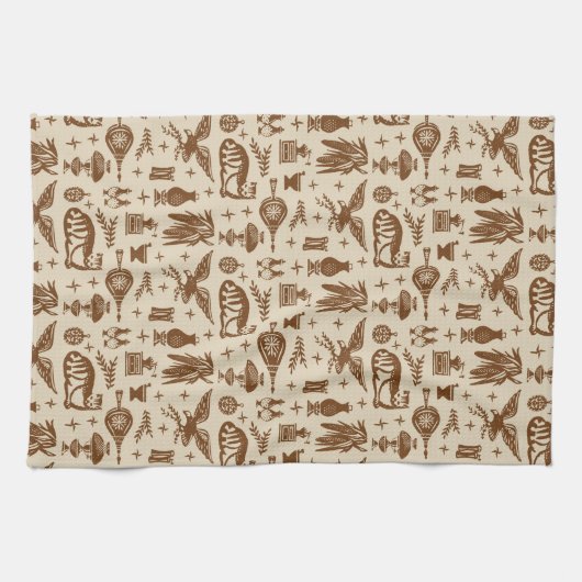  Pyrex Pattern - Early American Cat (Brown) Theedoek (Horizontaal)