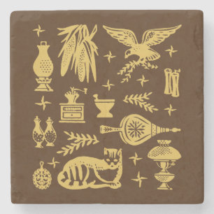  Pyrex Pattern - Early American (Gold) Stenen Onderzetter