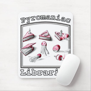 Pyromaanse bibliothecaris ontsteekt boek ideeën muismat