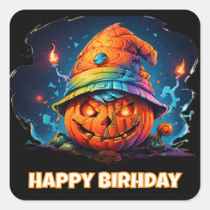 Pyschedelic Encary Jackolantern & Verjaardag pet Vierkante Sticker