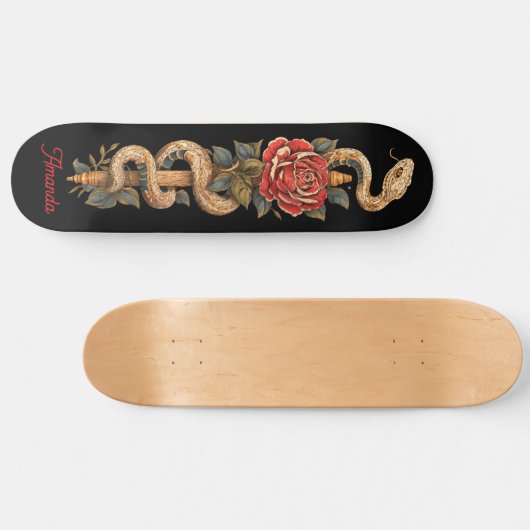 Python Snake met rode roos Skateboard (Horizontaal)