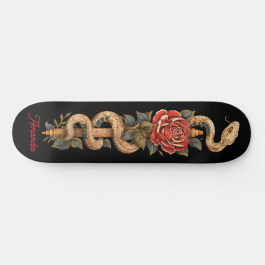 Python Snake met rode roos Skateboard (Horizontaal)