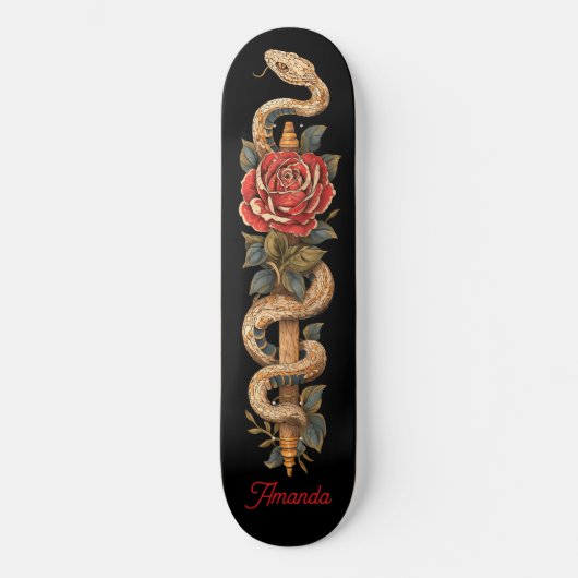 Python Snake met rode roos Skateboard (Voorkant)