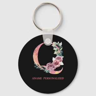 Q Floral Monogram Name Letters Roze Agate Sleutelh Sleutelhanger