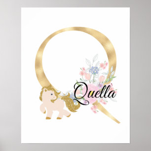 Q letter gepersonaliseerde naam monogram met pony poster