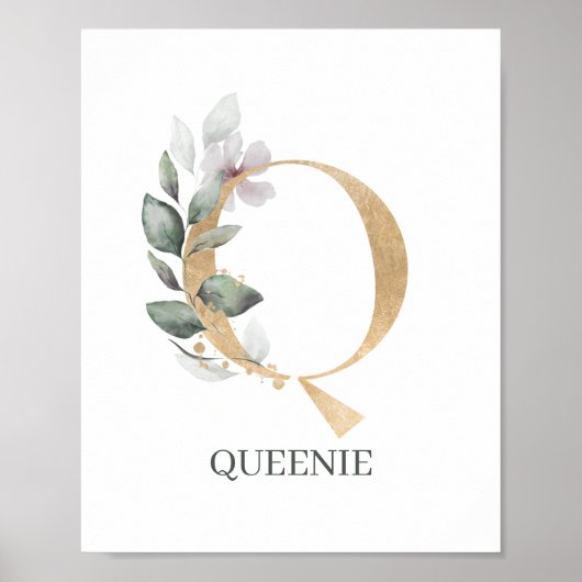 Q Monogram Floral Aangepast Poster (Voorkant)