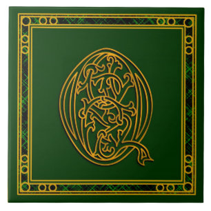 Q Monogram "Irish Gold on Green" keramische Tegel Tegeltje