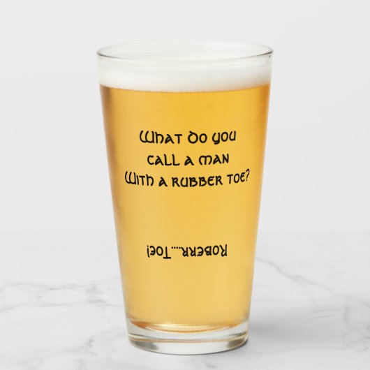 Q&Q MAN MET EEN RUBBEREN TEEN? glazen bierpint (Voorkant gevuld)