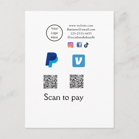 Q R-code PayPal venmo scan betalen voeg social med Briefkaart (Voorkant)