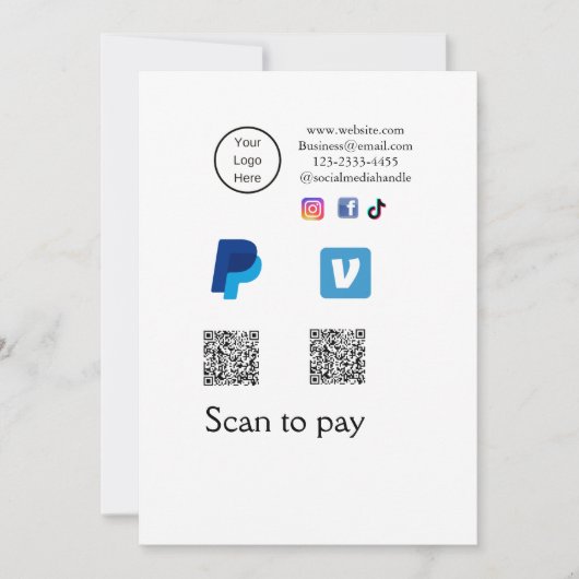 Q R-code PayPal venmo scan betalen voeg social med Kaart (Voorkant)